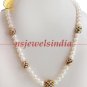Natural fresh water pearl & gold foli boll necklace