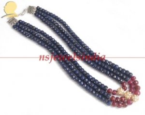 magnificent sapphire & ruby beaded gemstone necklace