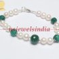 Emerald & pearl beaded gemstone with silver bracelet