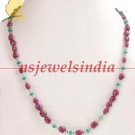 Ruby & emerald beaded gemstone & silver necklace
