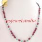 Ruby & emerald beaded gemstone & silver necklace