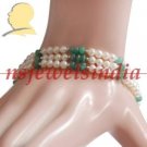 emerald & pearl beads gemstone with silver bracelet