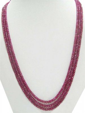 3 Strand Handcrafted African Red Ruby Beaded Necklace