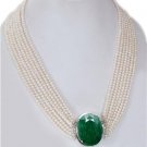 Handmade Necklace With Pearl & Silver Emerald pendant
