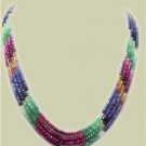 Designer emerald,sapphire & ruby bead gemstone necklace