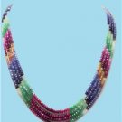 Green emerald,red ruby & sapphire gemstone necklace