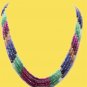 Designer ruby,sapphire & emerald bead gemstone necklace
