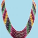 7 strand emerald,sapphire & ruby bead gemstone necklace