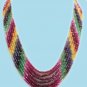 7 strand emerald,sapphire & ruby bead gemstone necklace