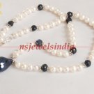 natural fresh water pearl and sapphie gemstone necklace