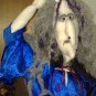 Gothic Witch, Cat, Pumpkin, wood kettle. Soft sculpture dolls. OOAK