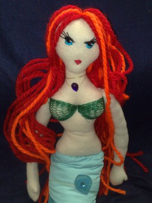 Marry the Redheaded Mermaid Princess, OOAK Doll, Primitive Folk Art
