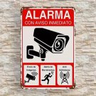 Security Camera Graphic Alarm Sign - Spanish Text Surveillance Plaque (ALARMA CON AVISO)