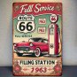 Route 66 Metal Sign - " Retro Gas Station Decor "FULL SERVICE" Design Wall-Mounted