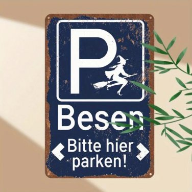 20x30cm Vintage Witch Broom Parking Sign Humorous 'Bite Me' Design Home Bar Decor