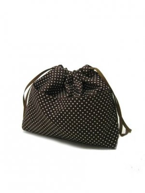 Yukiko Sato D1 Mod Choco Brown Dots of Drawstring TESAGE Purse Organizer, lined in water-proof micro
