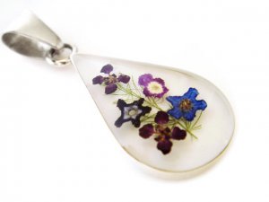 On SALE! Sterling .925 Silver Pressed White Tear DROP Real Dried Flower Pendant Head Valued $38 NEW