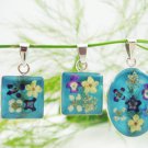 On SALE! Sterling Silver .925 Pressed Sky Blue Square Real Dried Flower Pendant Head Valued $38 New