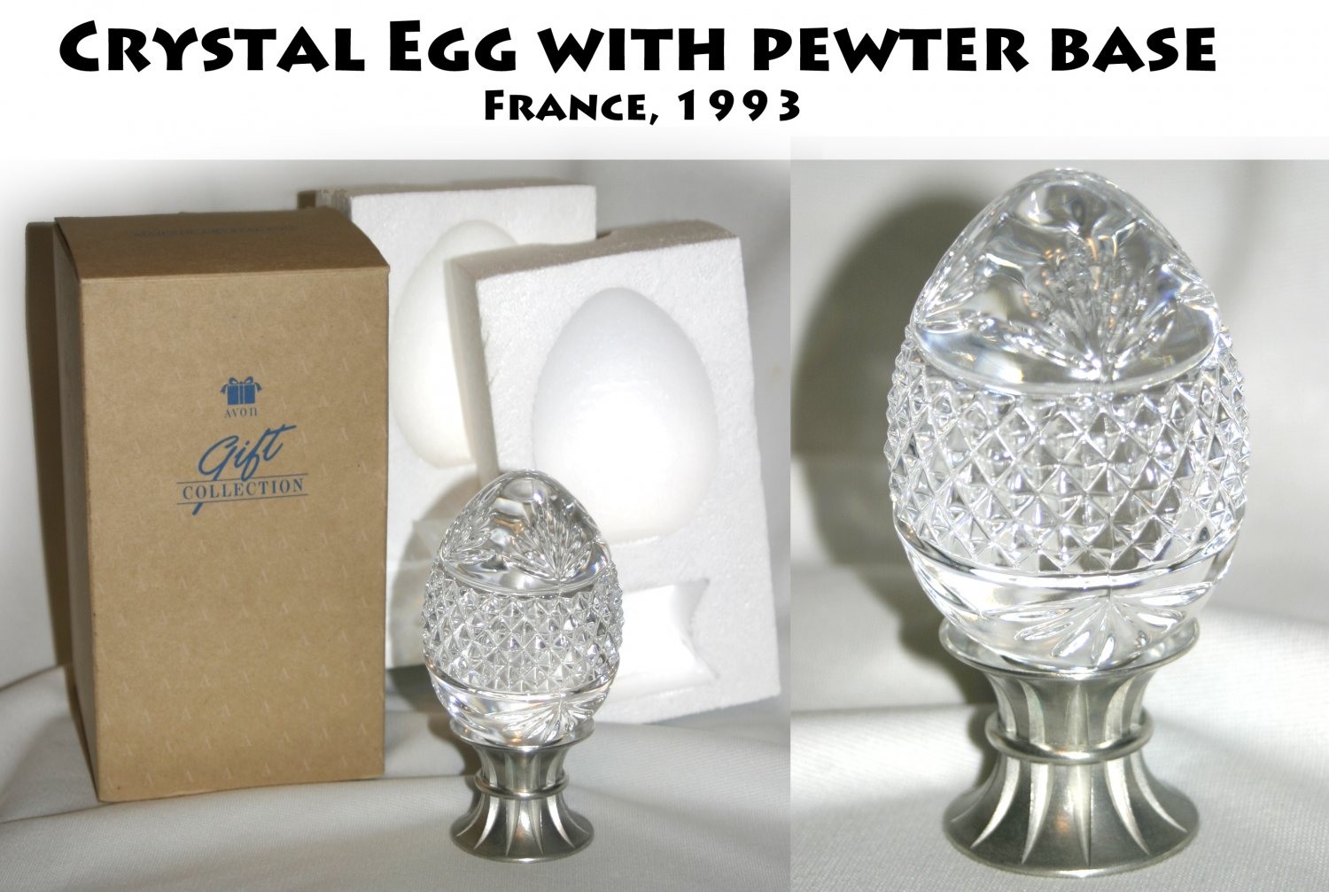 !SOLD! Avon Crystal Egg with Pewter Base Paperweight
