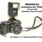 Minolta Maxxum AF 7000 - 35mm SLR Manual Film Camera w/50mm 1.7 lens & auto25 flash
