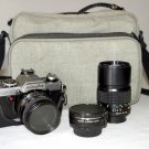 MINOLTA XG-7 WITH  LENSES ,PL FILTER, 2X CONVERTER, EYE CAP, BOBY CAP, SNAP CAP, &  CAMERA BAG
