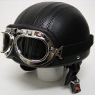 Leather Vespa Motorbike Motorcycle Helmet & Goggles Black Size M