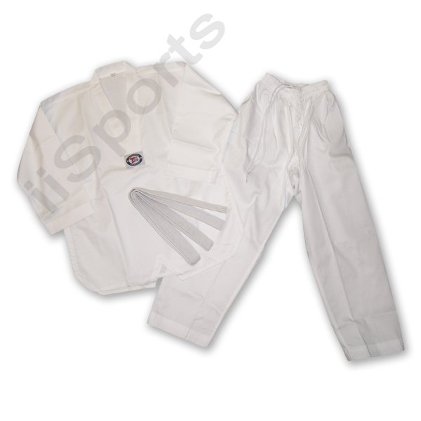 UK1004A Korean Karate Taekwondo White V-Neck Uniform Gi #4 Adult MEDIUM martial arts tang soo do