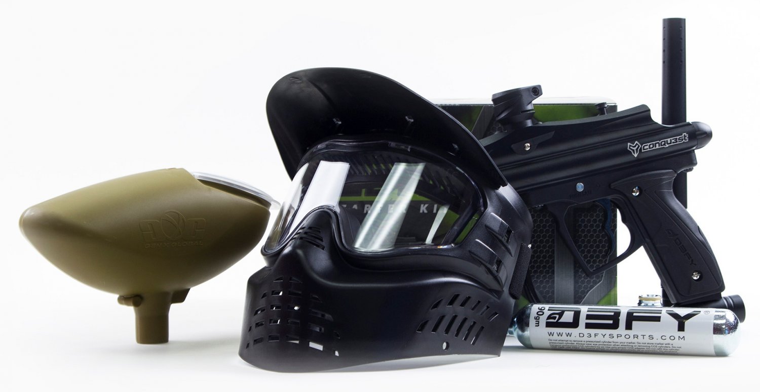 DXP0031P Conquest Spyder style Paintball Gun Set CO2 tank, goggles, loader
