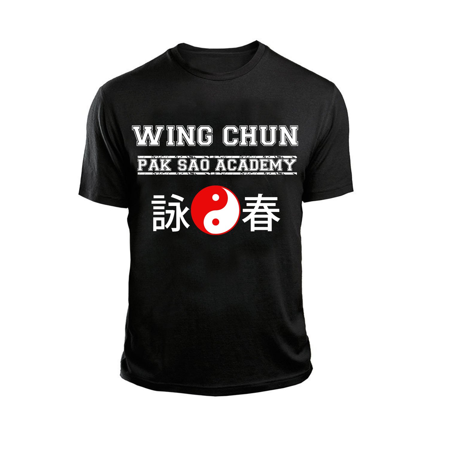 AT1400A-L  Wing Chun Pak Sao Academy Black tee chinese kung fu martial arts shaolin