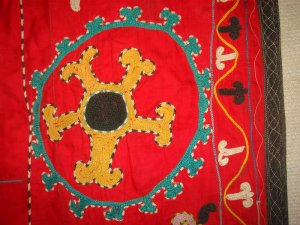 Antique uzbek silk suzani Prayer rug.
