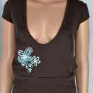 Self Esteem Brown Floral Hooded Layering Shirt Top Sz M