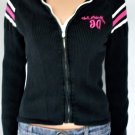 US Polo Assn Black & Hot Pink Ribbed Zip Sweater Sz L