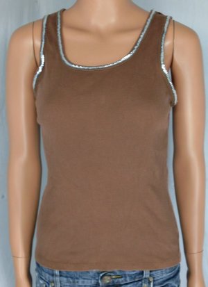 Rue 21 Trendy Brown Sequin Trim Tank Top Shirt Sz L