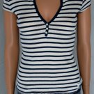 Aeropostale Summer Navy Striped Henley Shirt Top Sz M