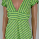 Most Trendy Green Striped Baby Doll Wrap Shirt Sz L