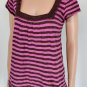 NEXT ERA COUTURE BROWN PINK STRIPED PEASANT SHIRT Sz L