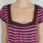 NEXT ERA COUTURE BROWN PINK STRIPED PEASANT SHIRT Sz L