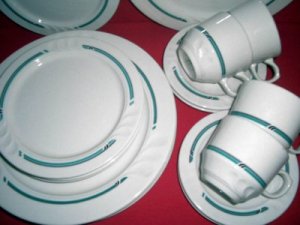 16 Pc Shenango Restaurant Ware Turq/Black Trim