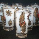 6 Libbey Rock Sharpe GOLDEN FOLIAGE 5 1/2" Tumbler Mixed Drink Bar Glass Frost