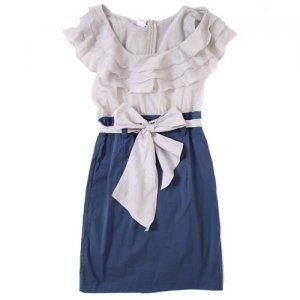 FINAL SALE Ruffled Pencil Gray Blue Bow Dress Size Medium