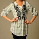 FINAL SALE Free People Embroidered Plaid Tunic Top Size 0 2