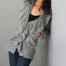 FINAL SALE Gray Ruffled Embroidered Lace Cardigan Size Small