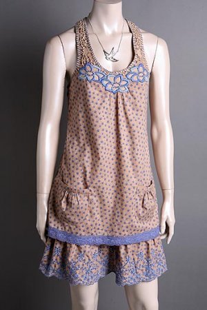 FINAL SALE Cocoa Crochet Floral Print Sleeveless Dress Size Small