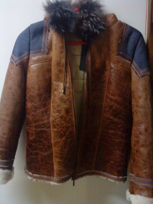 Real Raccoon Fur Patchwork Hooded Distressed Sheepskin Jacket Small