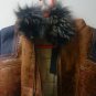 Real Raccoon Fur Patchwork Hooded Distressed Sheepskin Jacket Small