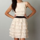 Cascading Multi-tiered Cream Embroidered Lace Dress Size Medium