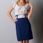 FINAL SALE Ruffled Pencil Gray Blue Bow Dress Size Medium