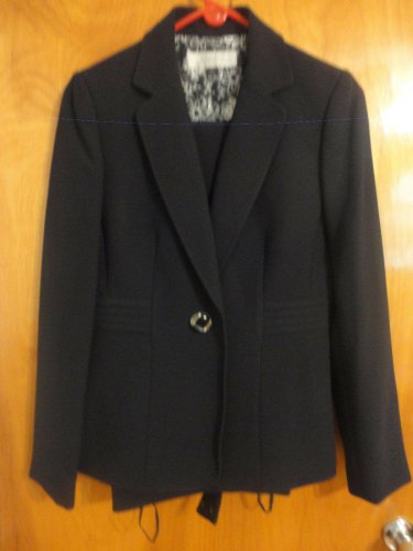 Tahari Arthur S. Levine Dark Navy Pleated Detail Fashion Pant Suit 4 6