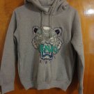 Designer Inspired Tiger Embroidered Heather Gray Fleece Hoodie Sweatshirt S