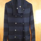 Sweet Romeo Black Navy Striped Double-Breasted Sweater Cardigan S